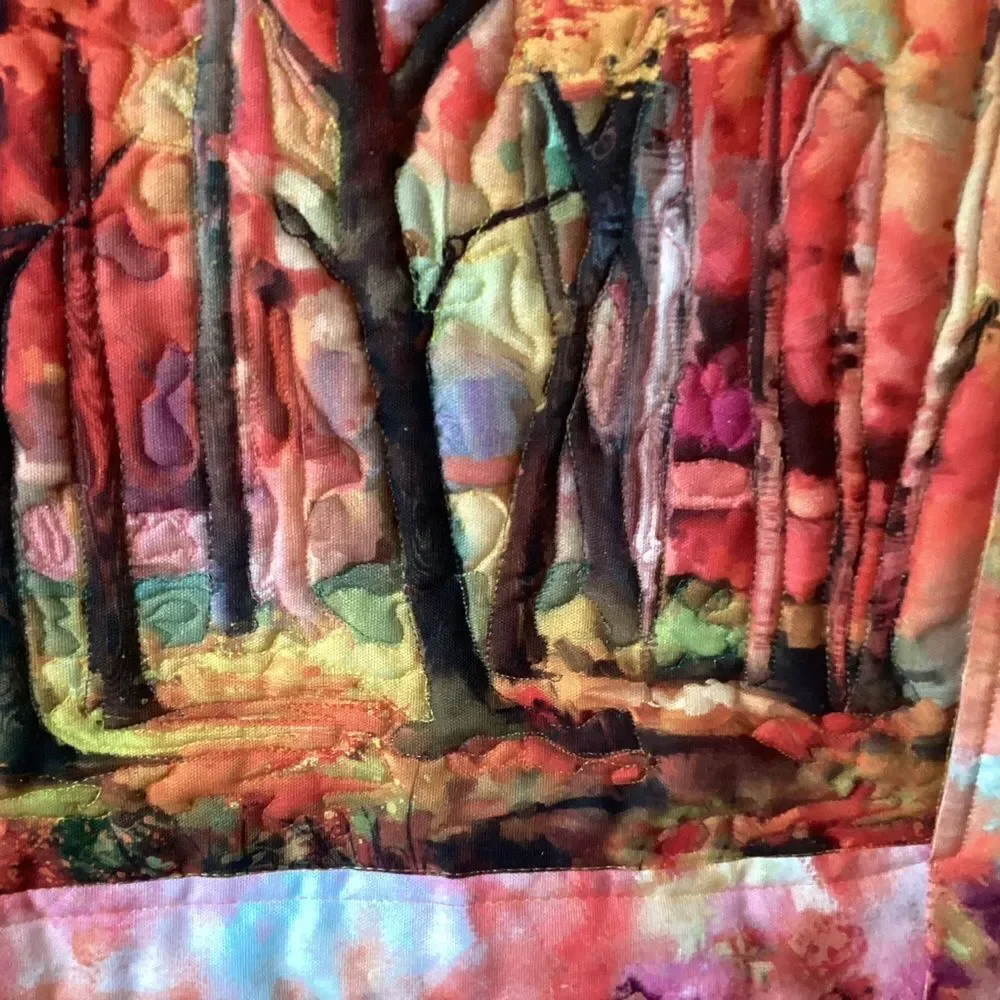 NWT. Hand Crafted Colorful Quilted Forest Wall Art Quilt